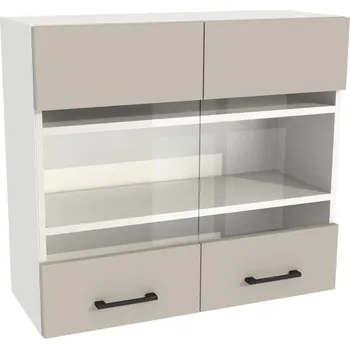 Kuchyňská skříňka Kuchyňská horní skříňka s vitrínou 80/72 CAPRI, korpus bílý, dvířka Kašmír Mat