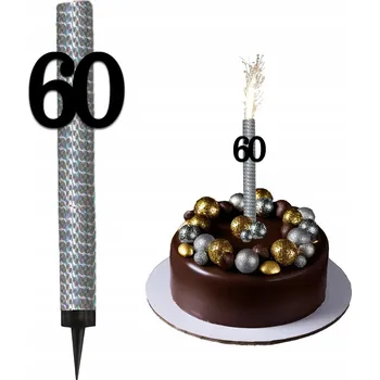 Dortová svíčka Fontána dortový ohňostroj svíčka XL topper k narozeninám 60 LET černá stříbrná