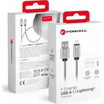Datový kabel Kabel Forcell USB - Apple Lightning 1 m stříbrný