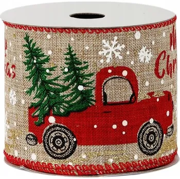 Stuha Jutová stuha vyztužená s autíčky CARS se třpytkami 63mm/5y, přírodní