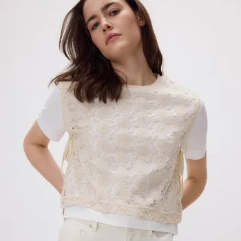 Dámské tričko Reserved - Tričko s ažurovým vzorem - bílá - WU829-00X - WU829-00X-L