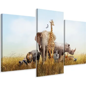 Obraz Obraz Triptych Divoká ZVÍŘATA Savana 3D 90x60