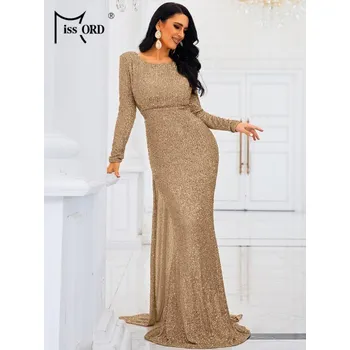 Dámské šaty Flitrové maxi šaty s odhalenými zády LissCord Barva: Zlatá, Velikost: XL