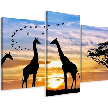 Obraz Obraz Tryptych žirafy Ptáci Slunce Výhled 3D 60x40