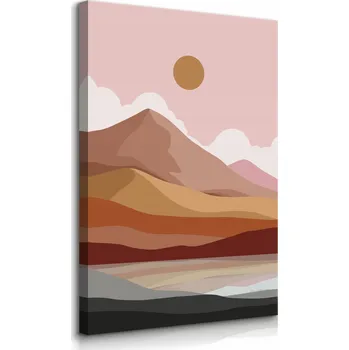 Obraz OBRAZ DO OBÝVÁKU PASTELOVÁ KRAJINA ZÁPAD SLUNCE HORY STYL BOHO 50x70