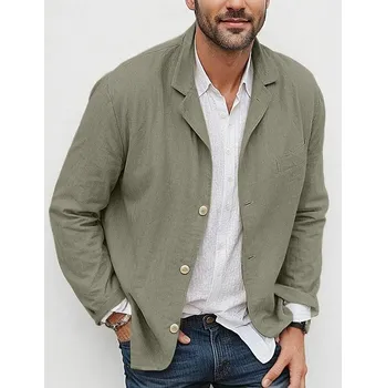 Pánská košile Lněná pánská košile s dlouhým rukávem Barva: Světle zelená, Velikost: 2XL