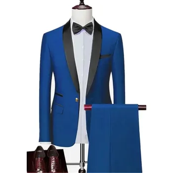 Pánský oblek Luxusní oblek na svatbu MC458 Velikost: S, Barva (Varianta): 2 Pcs Set Bao Blue