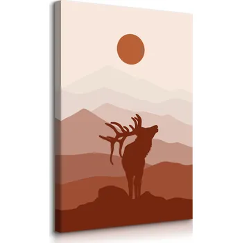 Obraz OBRAZ NA PLÁTNĚ HORY KRAJINA JELEN PŘÍRODA STYL BOHO ABSTRAKCE 40x50