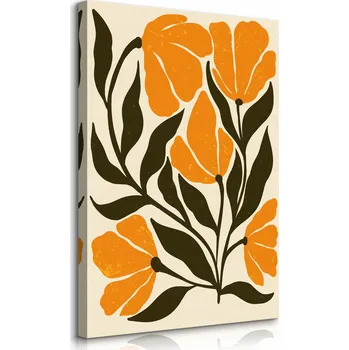 Obraz VELKÝ OBRAZ DO OBÝVÁKU ORANŽOVÉ TROPICKÉ KVĚTY STYL BOHO 70x100