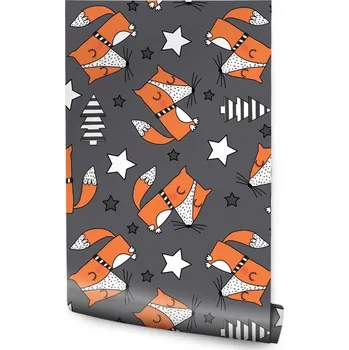 Fototapeta Tapeta do dětského pokoje lišky stromy hvězdičky