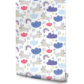 Fototapeta Tapeta pro děti PEJSCI, mráčky, hvězdičky, duha