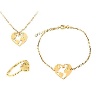 Souprava šperků Set náramek + řetízek + prsten Srdce Globe zlaté + dárková krabička 2443