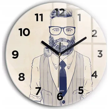 Hodiny Moderní skleněné nástěnné hodiny s grafikou Muž s vousy, průměr 60 cm