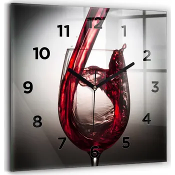 Hodiny Nástěnné čtvercové skleněné hodiny se stylovým potiskem Sklenice vína 30x30 cm