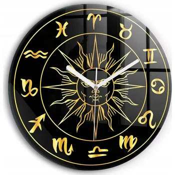 Hodiny Moderní skleněné foto hodiny na zeď Znamení zvěrokruhu bílé ručičky průměr 30 cm