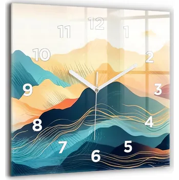 Hodiny Minimalistické skleněné nástěnné hodiny s motivem horské krajiny 60x60 cm