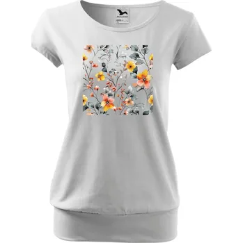 Dámské tričko MALFINI Tričko City s potiskem - květy 1 Barva: 00-Bílá, Velikost: 3XL