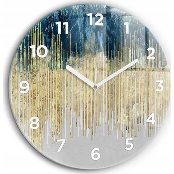 Hodiny Skleněné foto hodiny na zeď Dekorativní vzor a zlatobílé ručičky průměr 60 cm