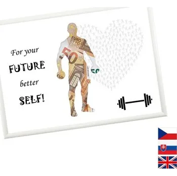 Žertovný předmět Rámeček na darování peněz - Fitness & hubnutí - ON, Nápis anglicky, Rámeček 100 - bílá