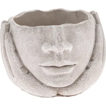 Biokrb Betonový obal na květináč Hlava v dlaních šedá, 15 x 11 cm