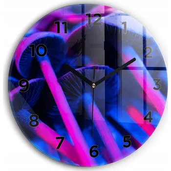 Hodiny Skleněné nástěnné hodiny do obýváku s grafikou Magické barevné houby průměr 30 cm