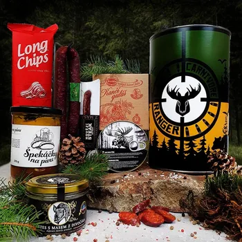 Dárkový potravinový koš Originální dárkový koš se zvěřinovými produkty z masa