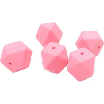 Dětské navlékací korálky Natana hranaté silikonové korálky růžové 17 mm 5 kusů