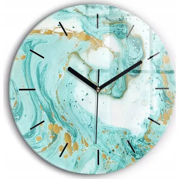 Hodiny Moderní skleněné nástěnné hodiny Textura mramoru černé ručičky průměr 60 cm