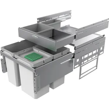 Odpadkový koš Cox® Base 360 S/500-3 včetně Base-Board, odpadkový koš pro čelní výsuv, s bio víkem, světle šedá, V 460mm