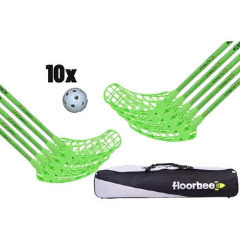 Florbalová hůl FLOORBEE Alligator Teams Energy 32 + Toolbag + Balls Florbalová sada černá / zelená, 100cm (=110cm), 7x levá + 3x pravá, (15 a více let)