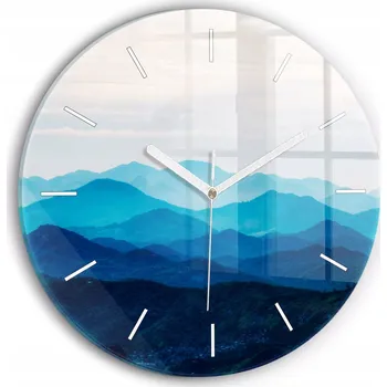 Hodiny Čtvercové Skleněné Nástěnné Hodiny do Kanceláře s Akvarelovým Vzorem Hor, průměr 30 cm