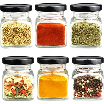 Sklenice 6x skleněné nádoby sklenice na koření 120 ml s černým víčkem fi 53