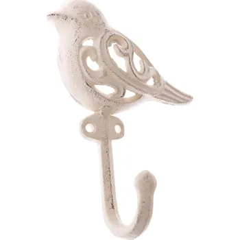Věšák Litinový věšák Ptáček bílá, 15 x 11 cm
