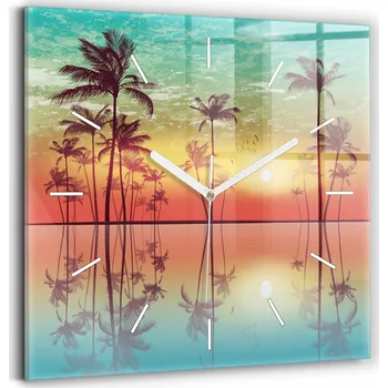 Hodiny Skleněné hodiny s potiskem Ozdobné nástěnné Tropické palmy 30x30