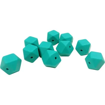 Dětské navlékací korálky Natana hranaté silikonové korálky smaragdově zelené 14 mm 10 kusů