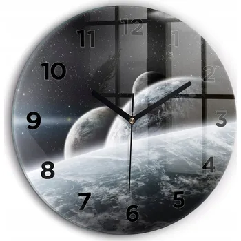 Hodiny Moderní skleněné nástěnné hodiny Kosmos a planety černé ručičky průměr 60 cm