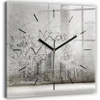 Hodiny Skleněné Hodiny s potiskem Tichý Mechanismus Loft Nástěnné Město Náčrt 30x30