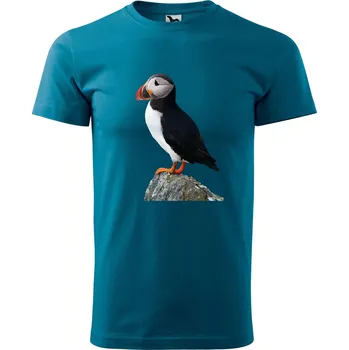 Pánské tričko s potiskem Papuchálek Velikost: XS, Barva trička: Petrolejová