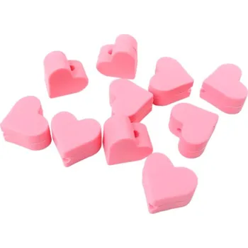 Dětské navlékací korálky Natana srdce silikonové korálky růžové 14 mm 10 kusů