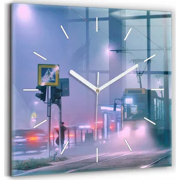 Hodiny Skleněné hodiny s potiskem Velké nástěnné hodiny s grafikou Tichý Varšava v mlze