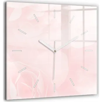 Hodiny Čtvercové Skleněné Nástěnné Hodiny do Obýváku s Motivem Kvetoucích Růží 60x60 cm
