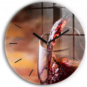 Hodiny Moderní skleněné nástěnné hodiny Sklenice červeného vína kulatý průměr 30 cm