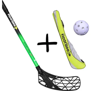 Florbalová hůl FLOORBEE Albatross 36 JR Green + Stickbag & Ball Set florbalky s vakem a míčkem černá / zelená, Levá (levá ruka dole), 75cm (=85cm)