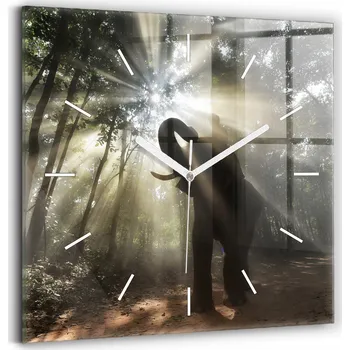 Hodiny Foto Skleněné Hodiny Nástěnné Do Moderních Interiérů Slon v džungli 30x30 cm