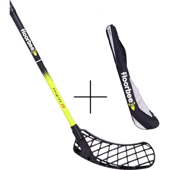 Florbalová hůl FLOORBEE Douglas 32 Black / Yellow + Stickbag Sr Set florbalky s vakem žlutá / černá, Pravá (pravá ruka dole), 100cm (=110cm)