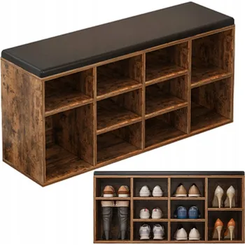 Botník Botník s sedákem Muvu 104 x 48 x 30 cm buk tmavý, černá, retro dřevo