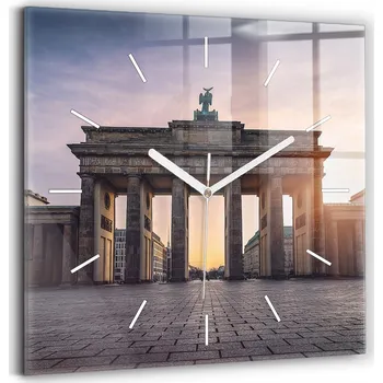 Hodiny Skleněné nástěnné hodiny s tichým chodem – Braniborská brána 30x30 cm