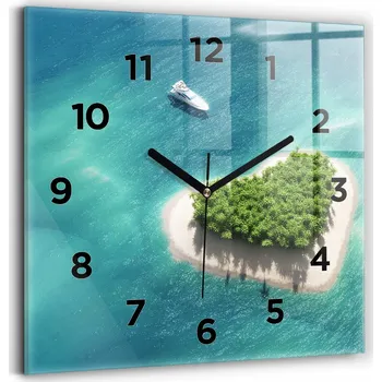 Hodiny Skleněné tvrzené hodiny tiché klasické nástěnné Ostrov srdce 30x30