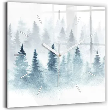 Hodiny Skleněné hodiny tvrzené tiché mechanismus Loft nástěnné Zimní les 30x30