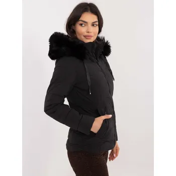 Factory Price Dámská černá prošívaná zimní bunda s kožešinou Barva: černá, Velikost: XL